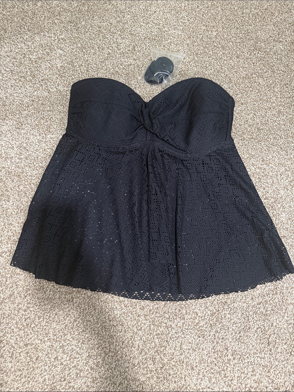Strapless Black Eyelet swim tank